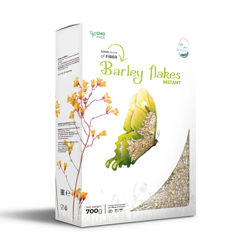 Barley flakes of instant cooking breakfast cereal