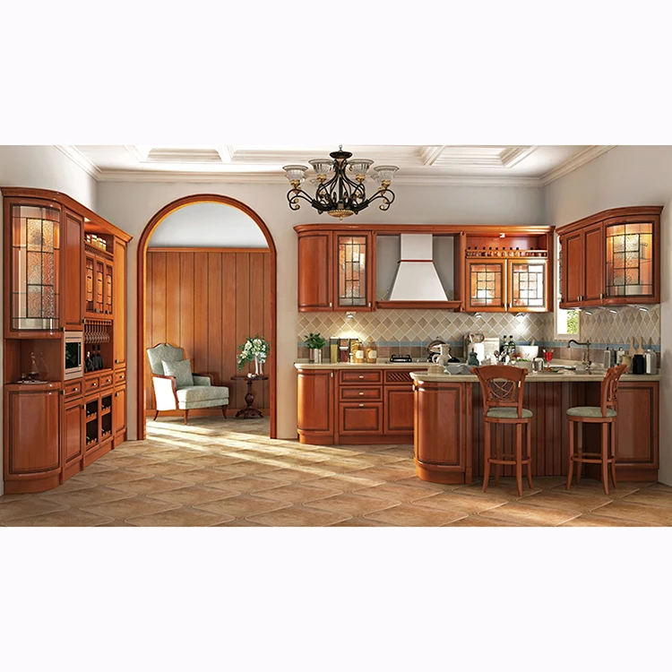 Luxury European style customize kitchen cabinet designs new model waterproof solid wood kitchen cabinet