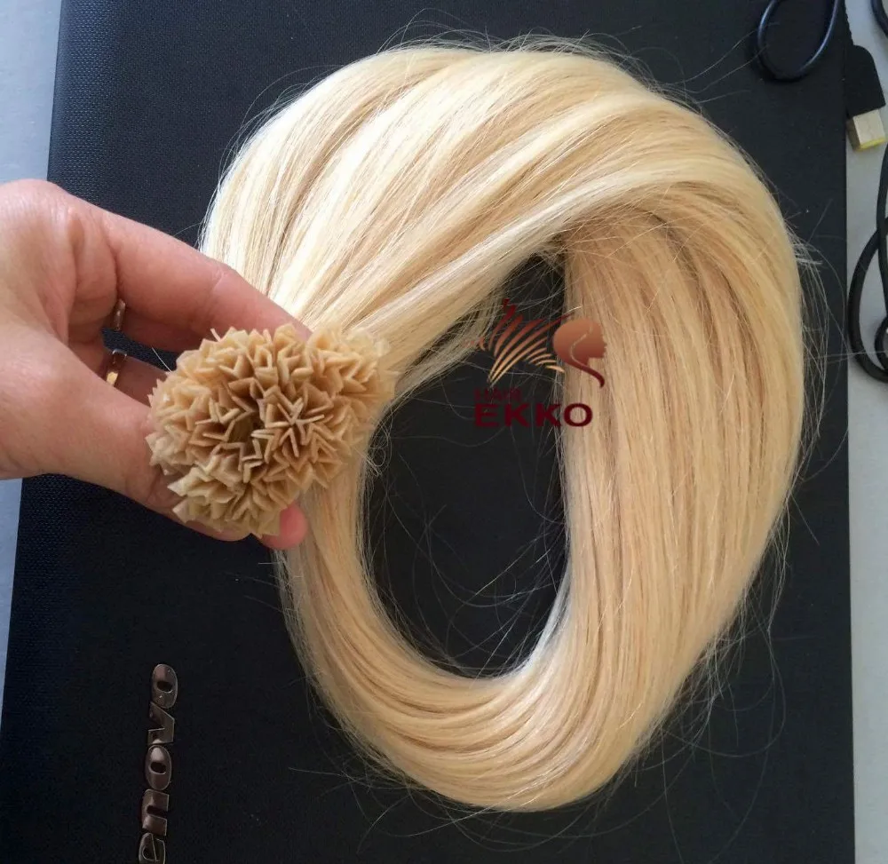 
 Оптовая продажа, недорогие человеческие волосы для наращивания, итальянские кератиновые светлые волосы с плоскими кончиками  