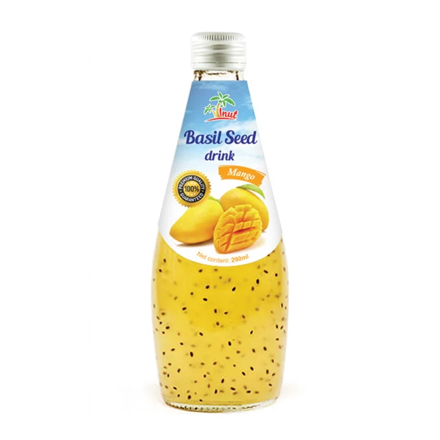 High Quality 290ml Glass Bottle Strawberry flavour Basil seed Drink in Glass bottle Juice