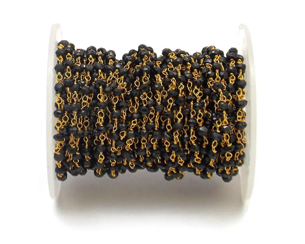 925 Sterling Silver 5 Feet Black Spinal Rondelle Shape Natural Multi Gemstone Beaded Rosary Coin Charm Chain