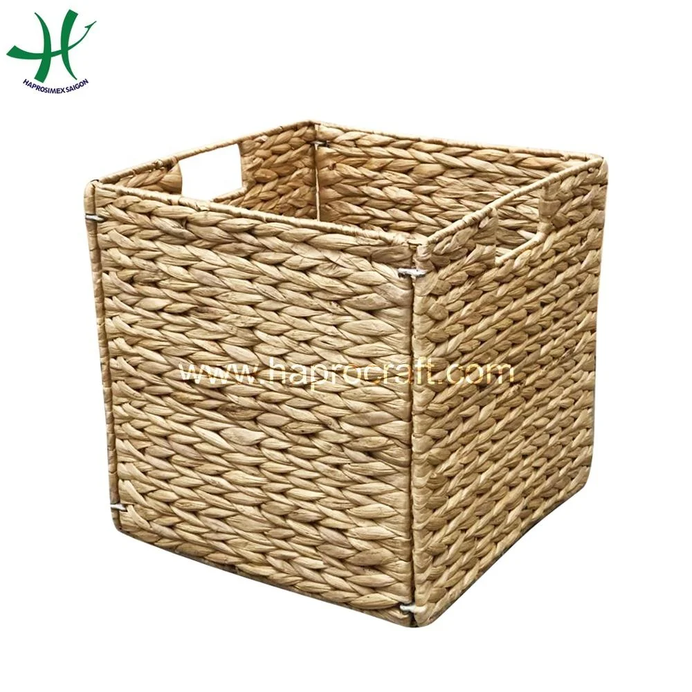 Foldable  square natural water hyacinth basket, basket square, handicraft basket handmade in Vietnam