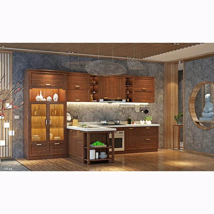 Luxury European style customize kitchen cabinet designs new model waterproof solid wood kitchen cabinet