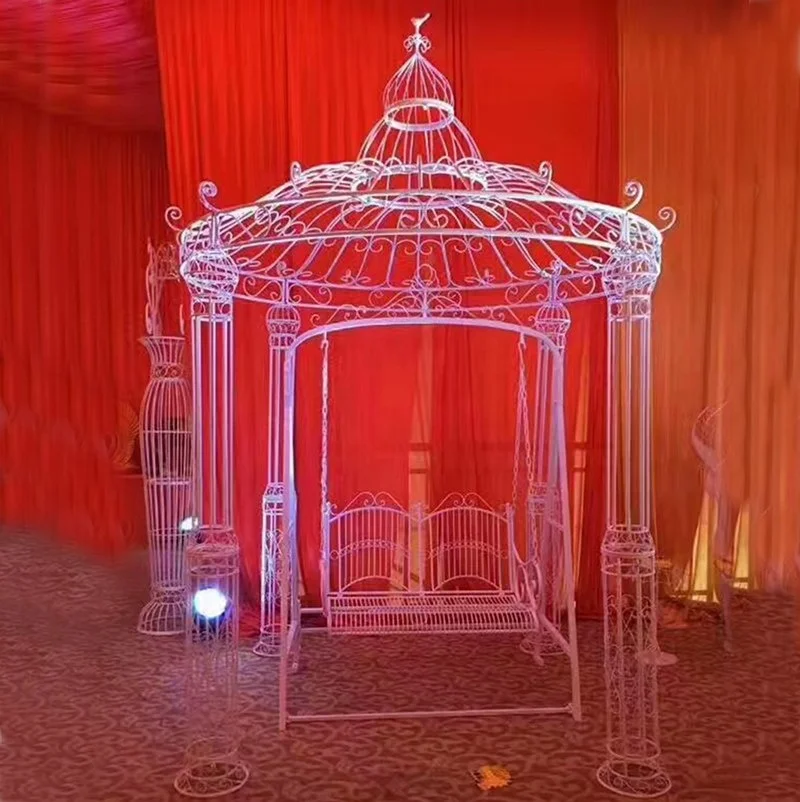iron art White 4 pillars pavilion gazebo garden suppliers