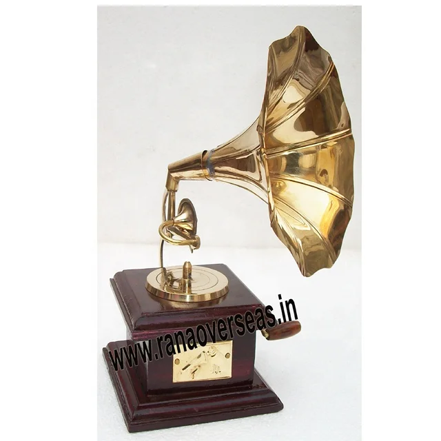Wooden Brass Inlay Gramophone With Square Based