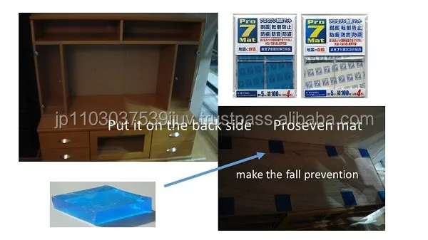 Proseven seismic mat protects a target thing from swing of an earthquake.