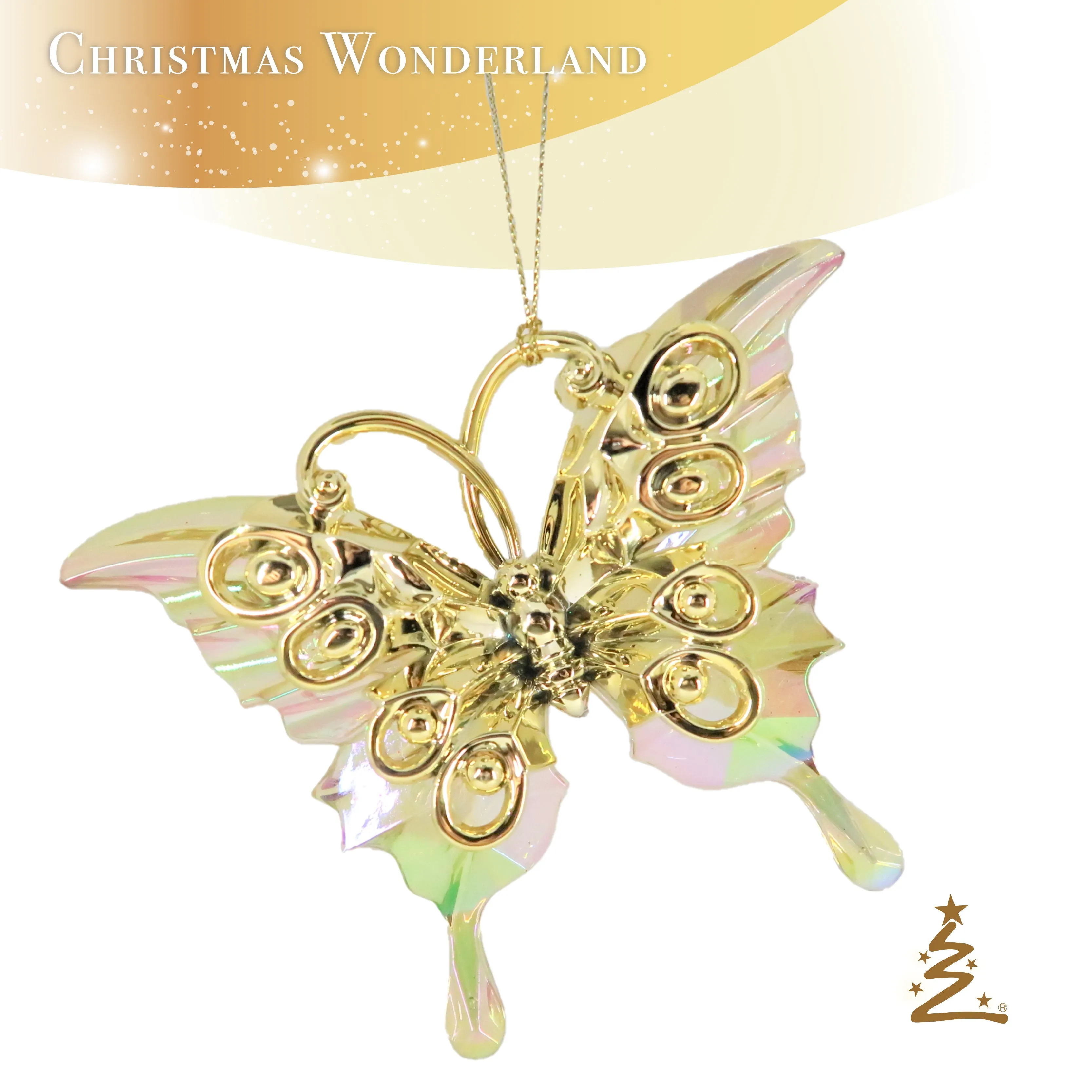 Christmas Decoration Amber/Gold Acrylic Butterfly Ornament