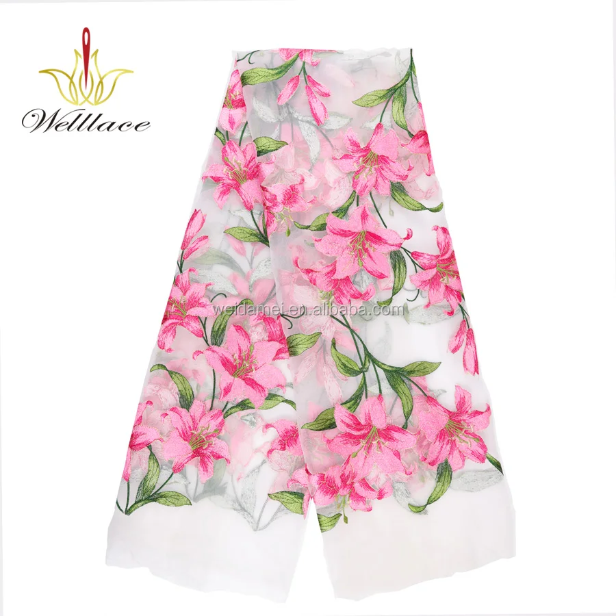 Cheap pink stylish flower net tulle garment accessories embroidery floral embroidered tulle fabric