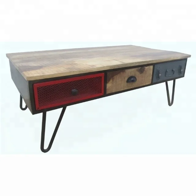 Indian Industrial Wood on Top Coffee Table, Computer Table, Multi Color Storage and TV Table