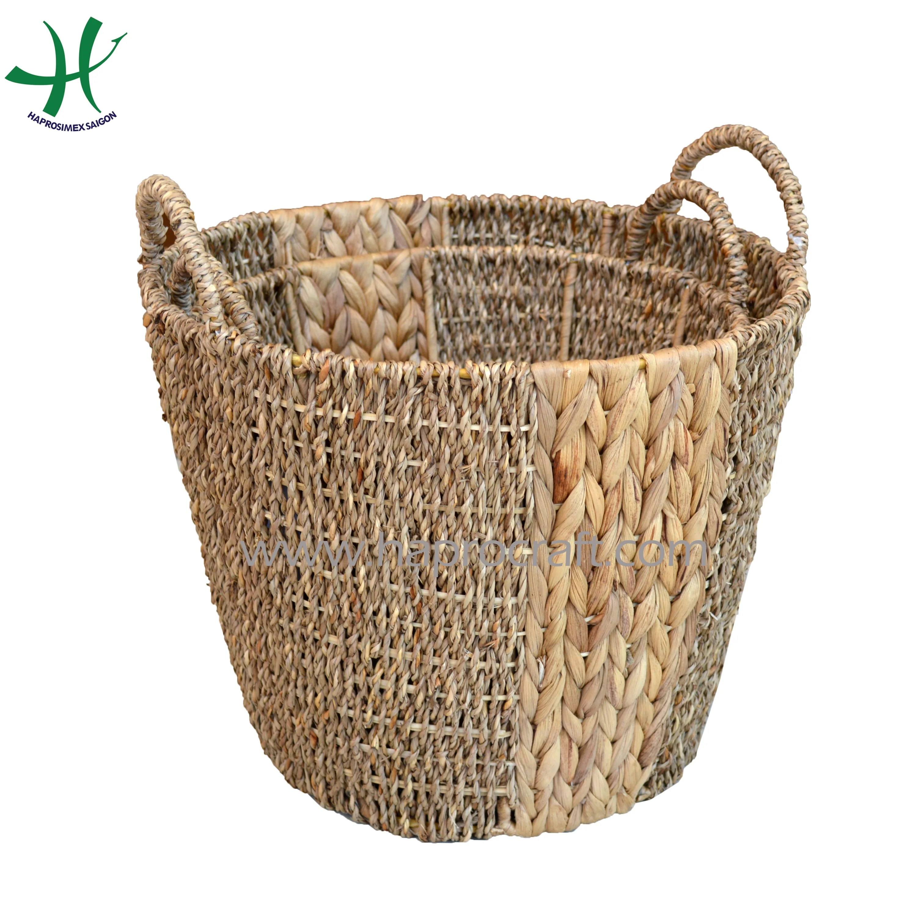Hand woven natural seagrass basket, wicker storage basket, water hyacinth basket bin weaving basket