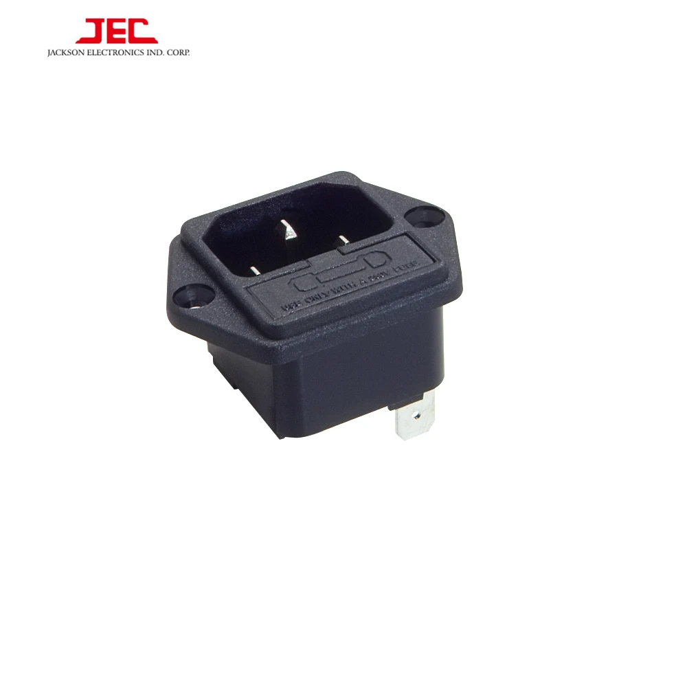 JEC, Тайвань, IEC60320 C14, розетка переменного тока POLYSNAP INTLET, 10 А, 250 В, с держателем предохранителя