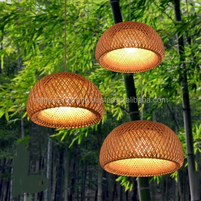Bamboo Pendant Lights Handmade Wicker Lamp Shades Covers Cheap Wholesale Hanging Lamps Round Natural Home Decor Classic Indoor