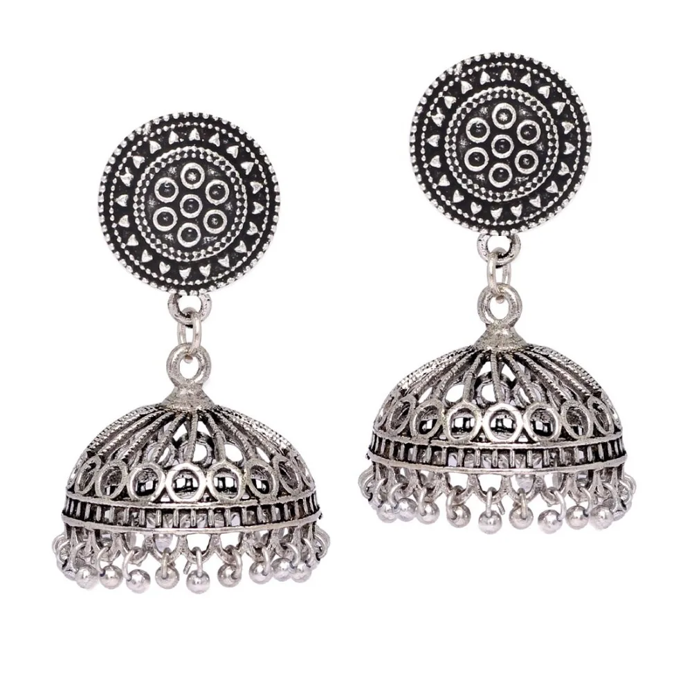 Traditional Look Oxidised Silver Silver Jhumki Earrings Jewellery