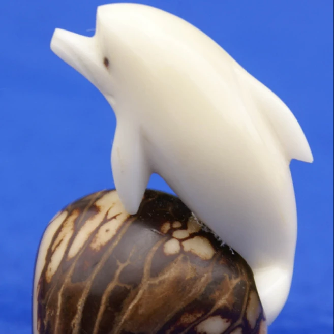 Dolphin Tagua Nut Carving Figurine Sculpture Statue Sea Ocean Marine Art Of Ecuador