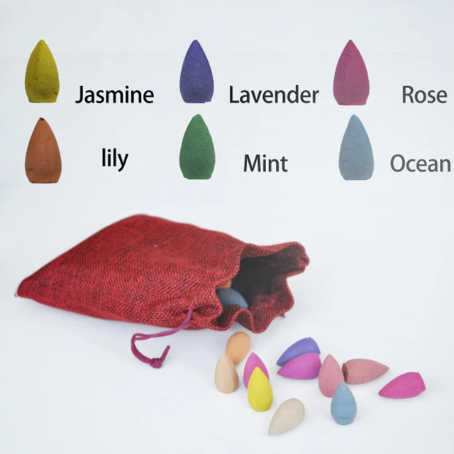 
Aromatic backflow incense colorful backflow incense cone glass bottle packing Backflow Incense 