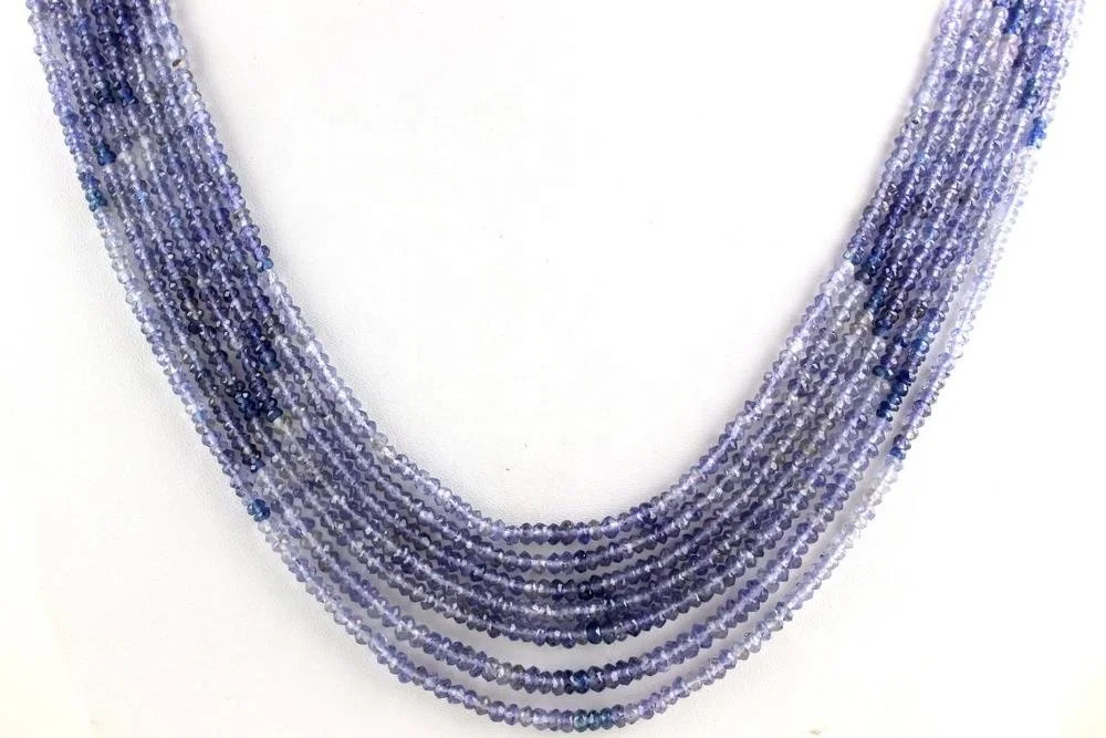 Natural Blue Iolite Gemstone Faceted Rondelle Beaded Beautiful Handmade 7 String Necklace  Women America Gift