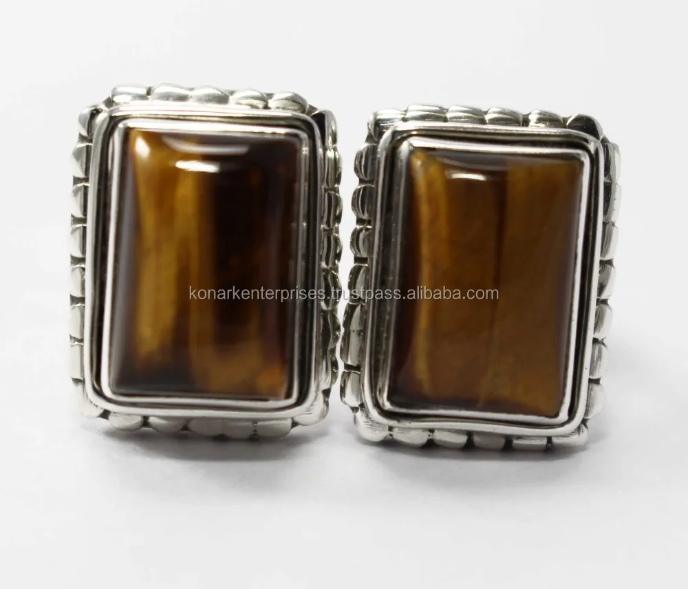 Мужские запонки из серебра 925 пробы, с натуральным камнем