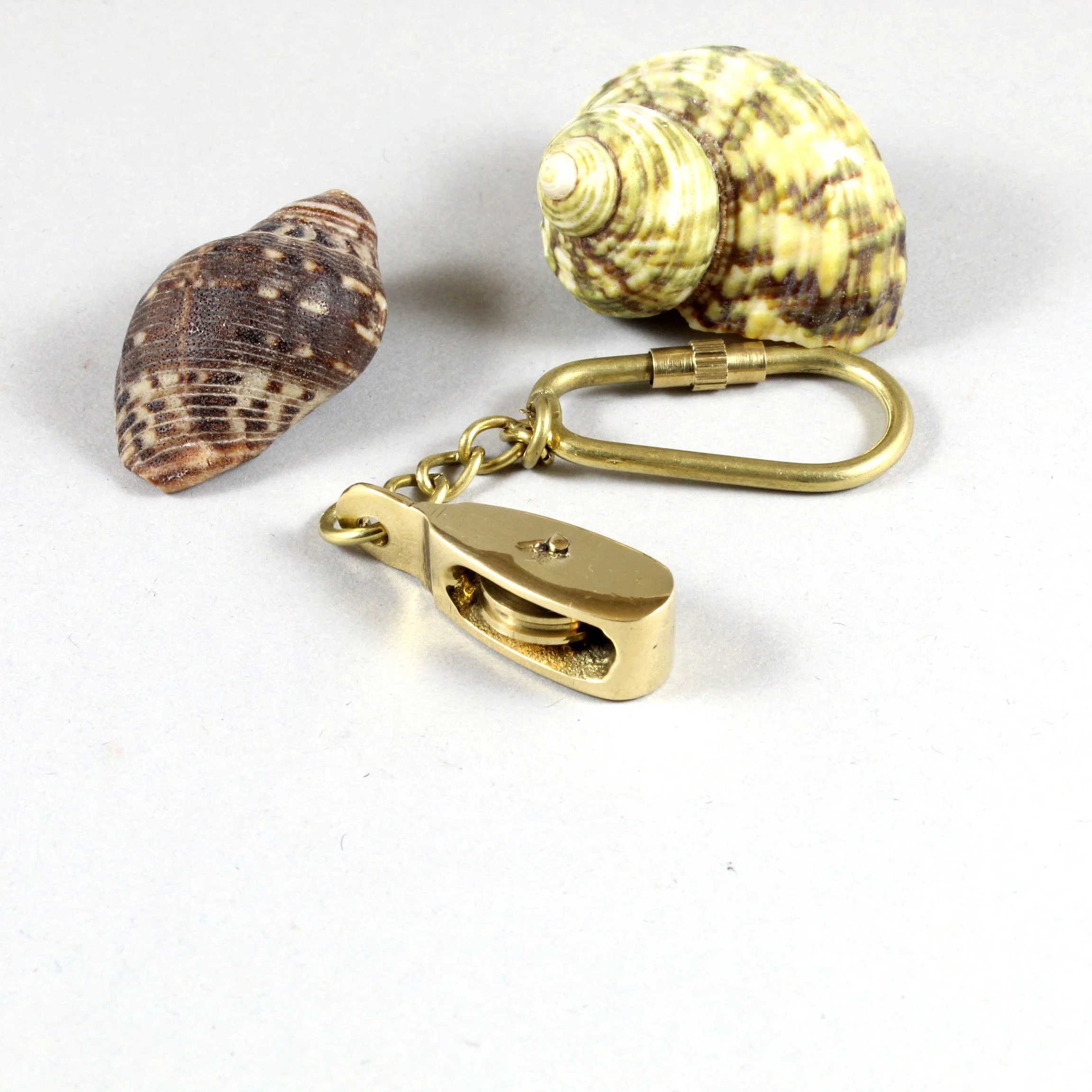 brass nautical small mini ship sailor boat pulley keychain keyring keyholder with brass loop