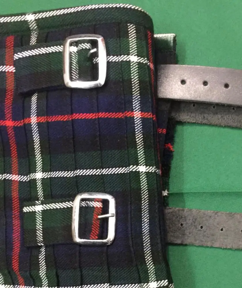 Official Modern MacKenzie Tartan Kilts Pipe Band Uniform Hand Made Tartan Wool Cloth Pin Leather Belt With Buckle Brass Kilt