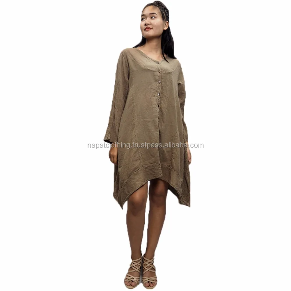 NAPAT Casual Woman Loose Dress Plus Size Long Sleeve With Button