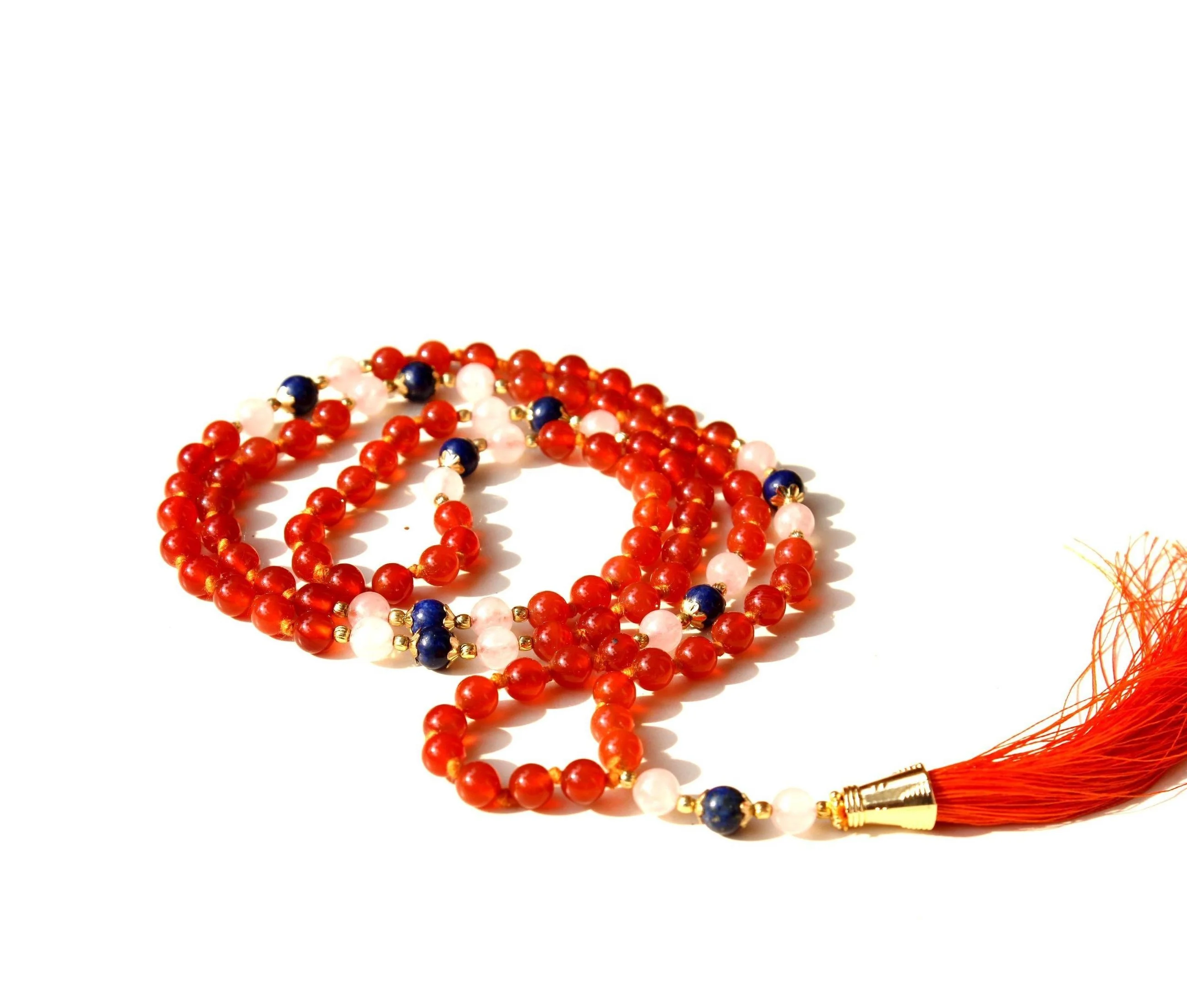 Buy High Quality 108 Mala Beads Necklace Red Onyx Carnelian Prayer Rosary Silk Tassel Knotted Religious Style Chain Pearl Main