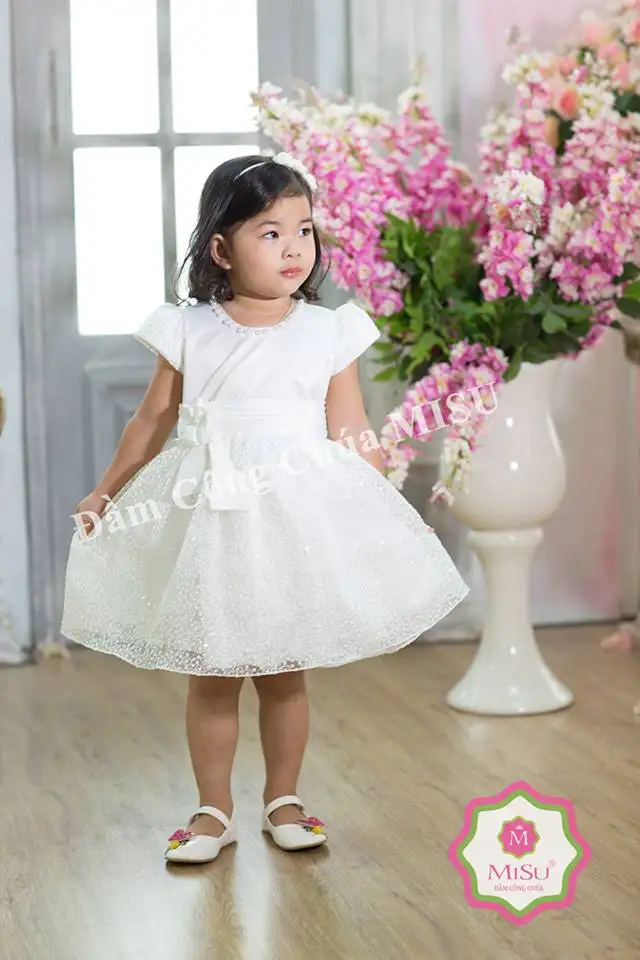 Beautiful white collection kid clothes dresses princess dress for girls, puffy layered dress for birthday party wearing.