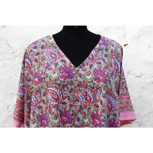 Hand Block Printed Soft Cotton Kaftan Indian Natural Summer Tunic Women Blouse