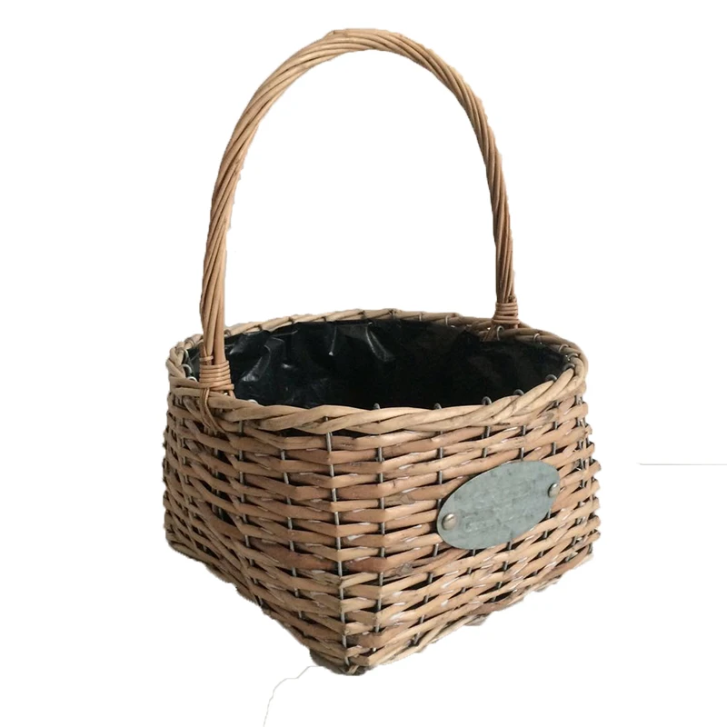 Wicker Baskets With Handle Plastic Liner For Planting Herb Flower Pots Home Decorate