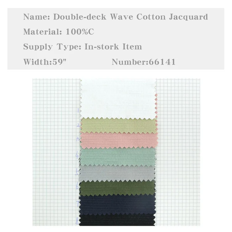 Wholesale combed stripe wave jacquard thick 100% cotton fabric Double-deck embroidery fabric for jacket, pants, dress