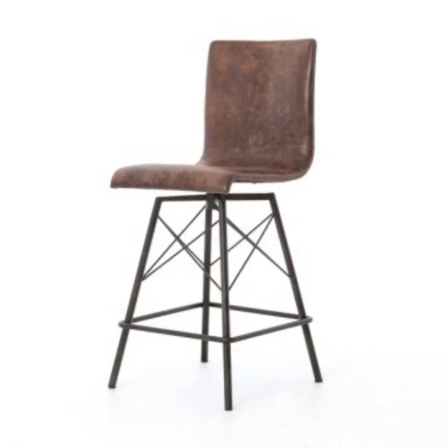 
Industrial & vintage Iron metal & genuine leather Bar Chair / Bar stool 