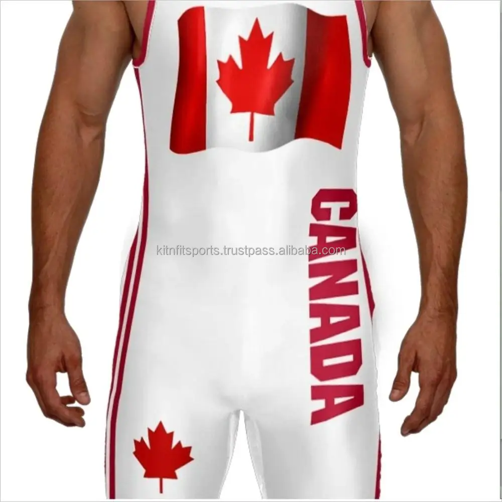 Wholesale custom made Red/Navy Blue Lycra Wrestling Wear Wrestling Singlet for Body Building