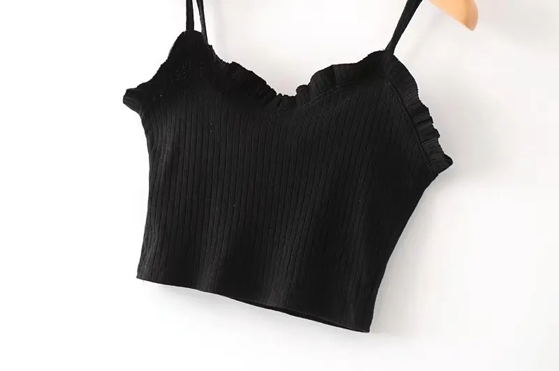 Ladies Sexy Summer Tank Top fashion solid color ruffled sling Slim vest top