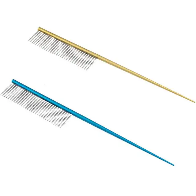 
Hot Sale Pet Grooming Accessories Aluminum Alloy Handle Stainless Steel Dog Sharp Tail Row Comb 