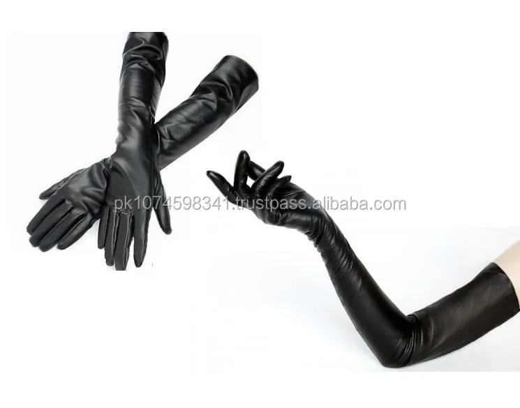 Women fashion long genuine leather winter elbow opera evening gloves