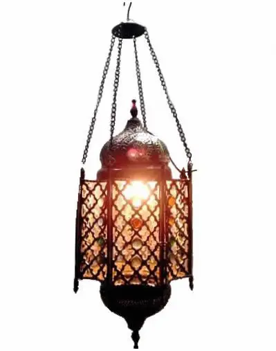 BR64 Solid Brass Net Egyptian Handmade Jeweled Hanging Lamp