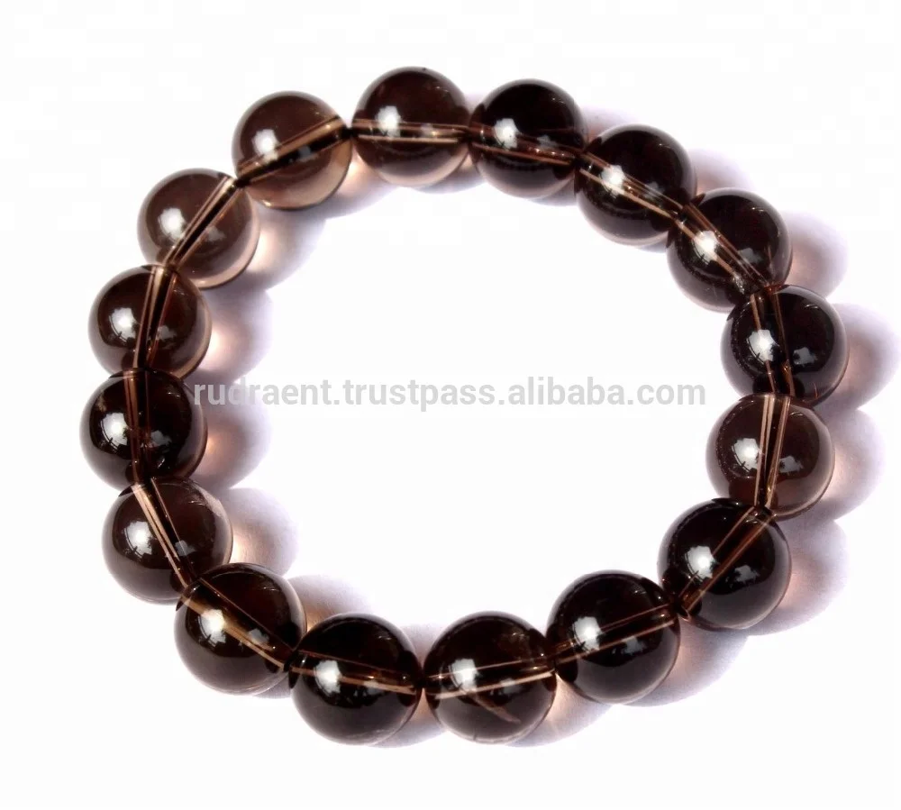 OEM High Quality Smoky Quartz 12 mm Big Beads Gemstone Stretchable Bracelet Round Beads Natural Bracelet