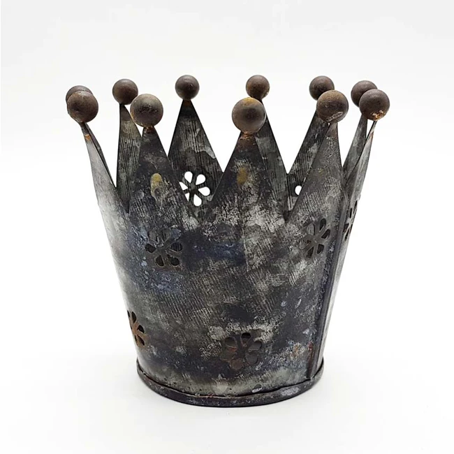 Classic Design Vintage Galvanized Crown Glazed Plant Pot Cute Gift Decor for Garden Room or Party for Artificial Flowers