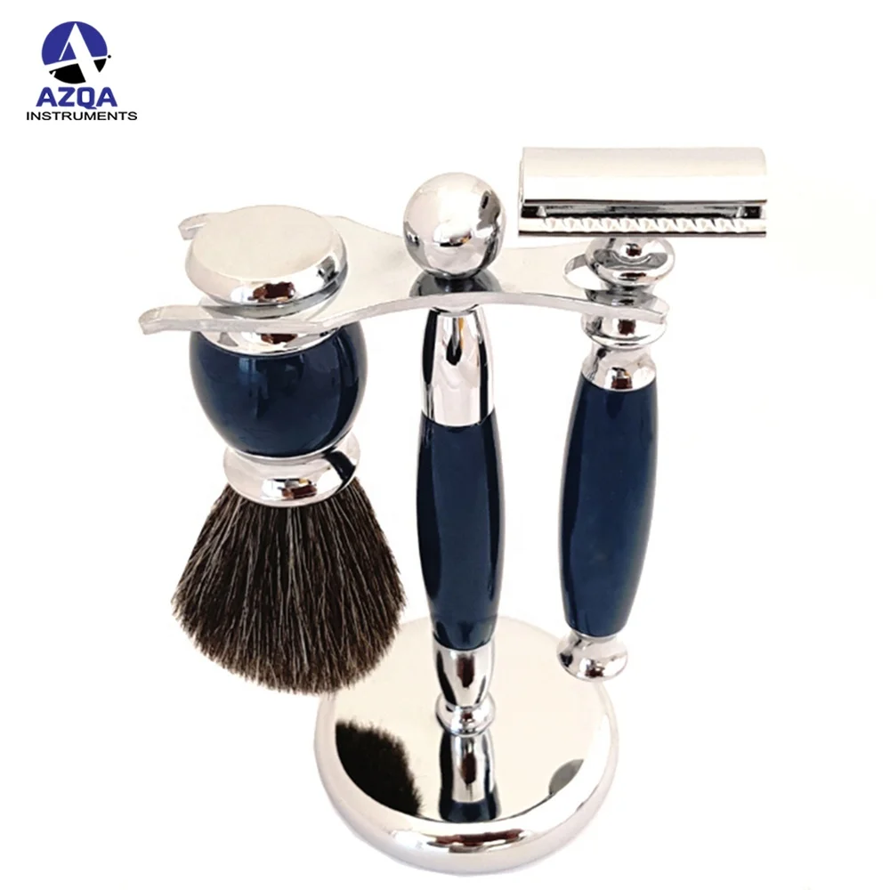 Stainless Steel stand of beauty care barber beard shaving tools stand 1 safety and 1 Safety Razor Wood Wet Shaving Tools