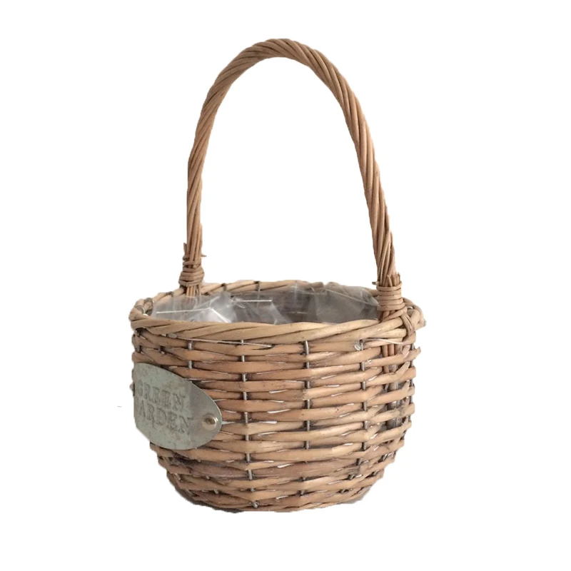 Wicker Baskets With Handle Plastic Liner For Planting Herb Flower Pots Home Decorate