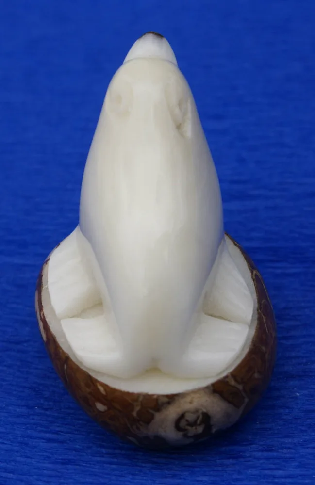 Seal Figurine Hand Carving Sea Animal Miniature Tagua Nut Statue Sculpture Art Ecuador