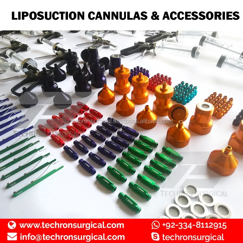Liposuction Full Body Luer Lock Cannulas Set with Power Handle Tubling/Suction Connector