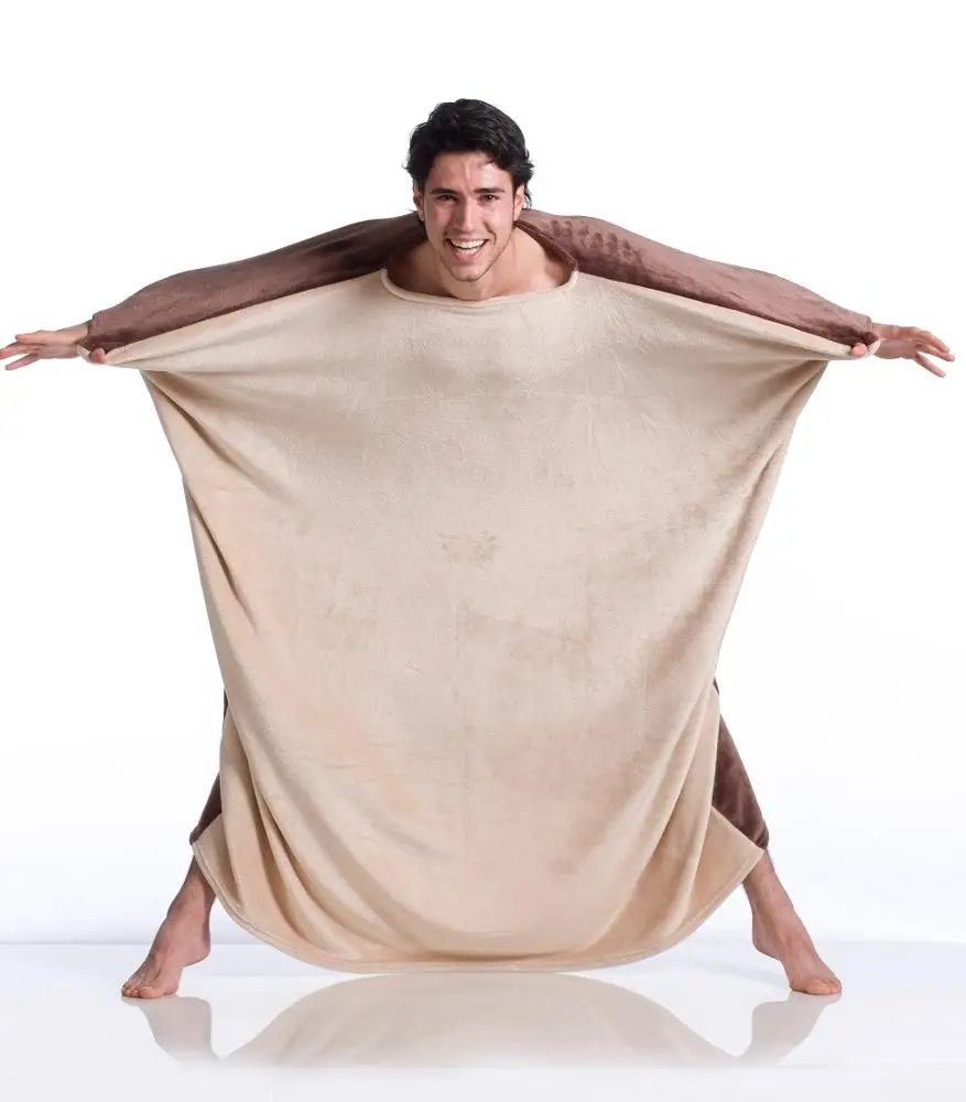 High Quality 100% Polyester Cozy Fleece Blanket with Sleeves Knitted Technics Brown Packed in Gift Box for Wholesale