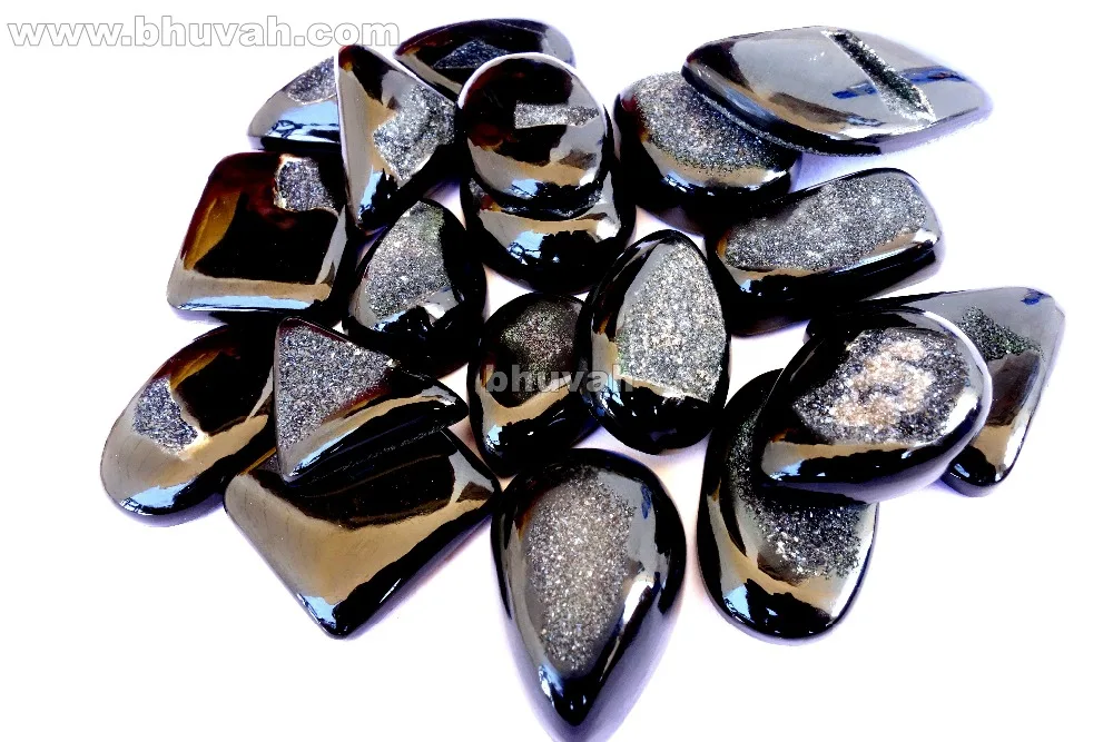 Black Agate Druzy Wholesale Lot Natural Polished Cabochon