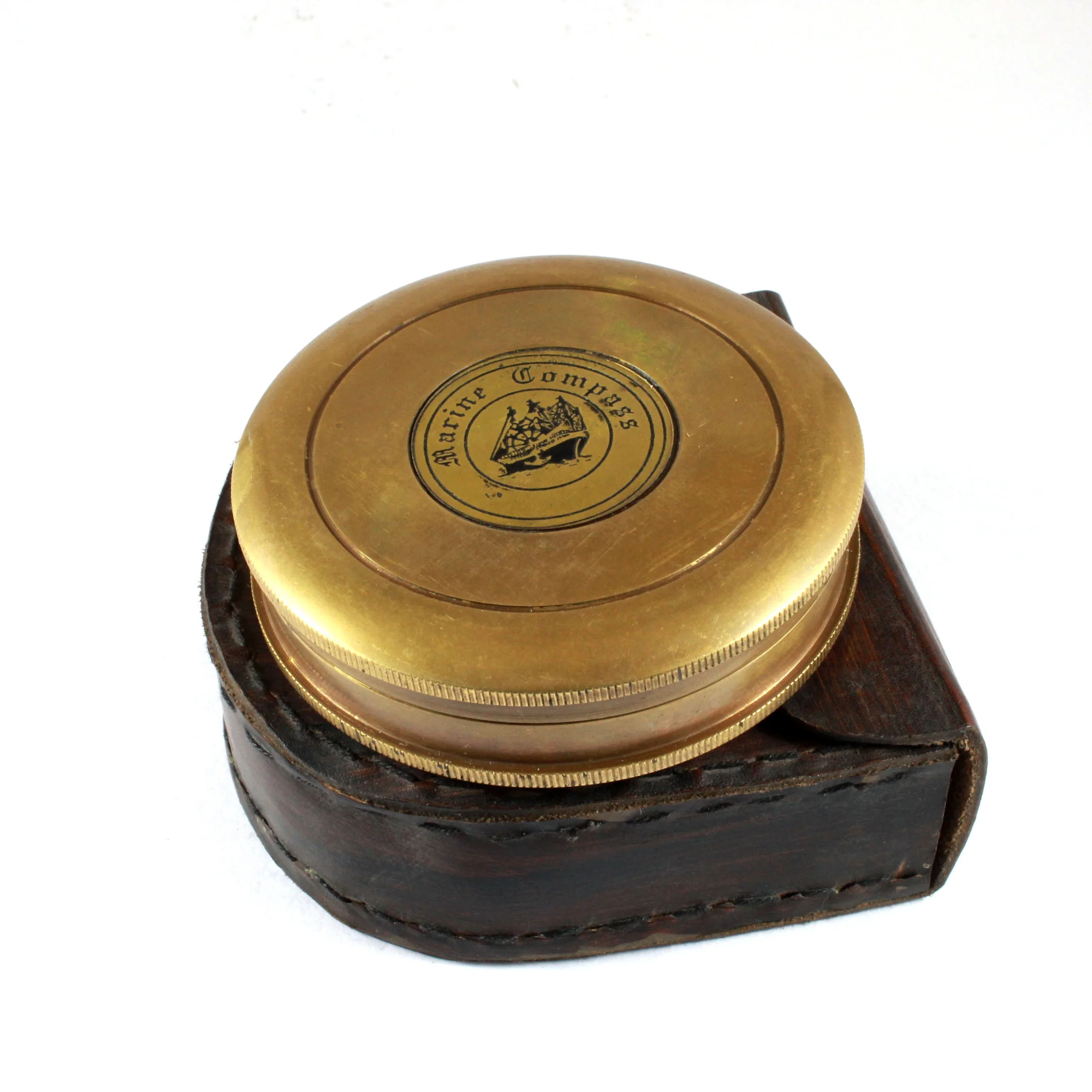 nautical handmade brass polished directional compass in carry leather case pocket marine for anniversary gift birthday