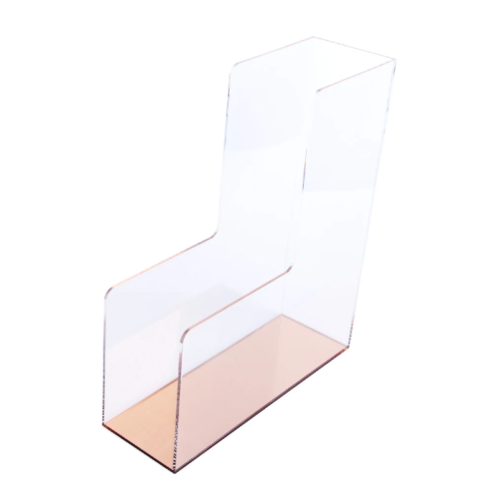 Custom Golden Base Office Acrylic Plexiglass Deskrop Magazine Holder Brochure File Organizer Holder