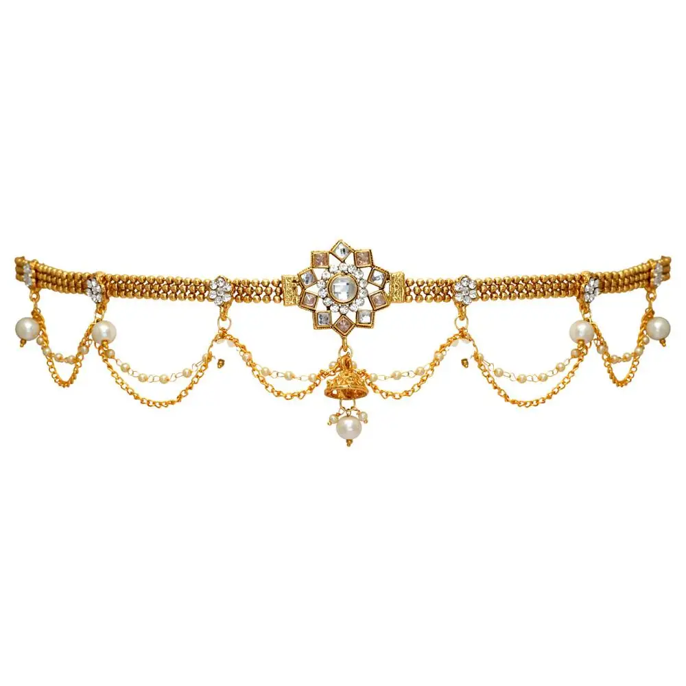 Latest Indian Jewelry Maroon & Green Color Glass Stone Kamarband Waist Chain