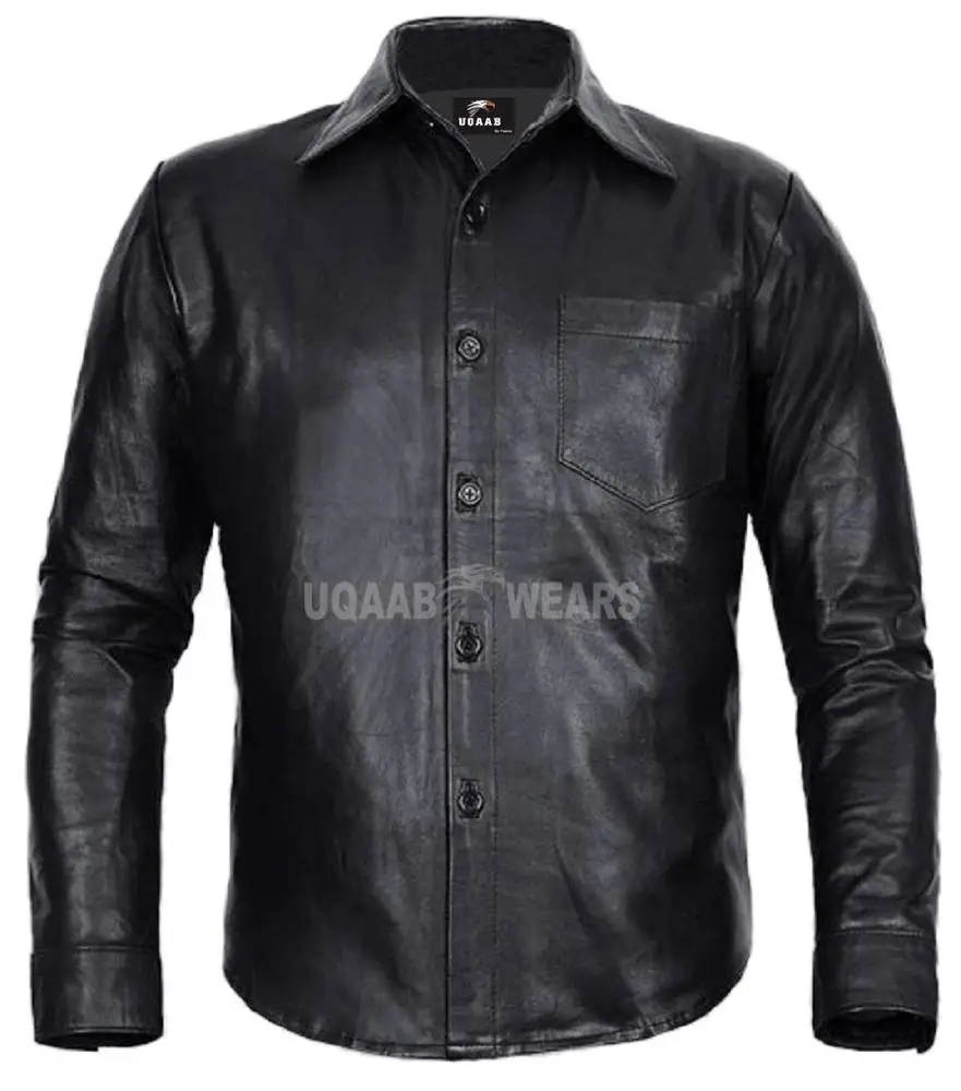 Men Leather Shirt Jacket  Military BLUFF GAY FULL SLEEVES LEATHER SHIRT FORMAL CASUAL Fashion LEATHER SHIRT OEM Wholesale
