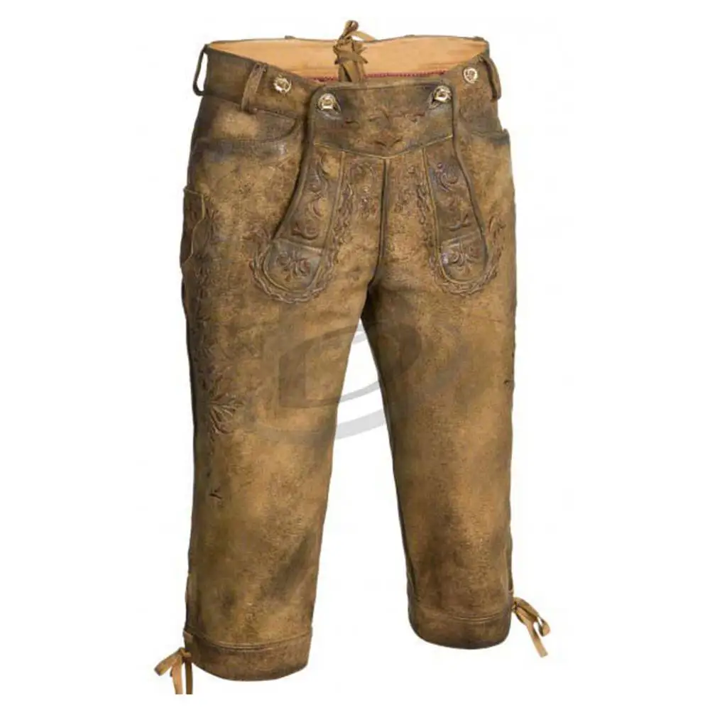 Mens Bavarian Trachten Leather Lederhosen Knee Length Shorts Oktoberfest Outfit (Oktoberfest German Garments) high quality 2024