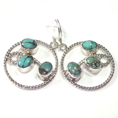 925 sterling silver drop earrings for women authentic blue Tibetan turquoise wholesale jewelry