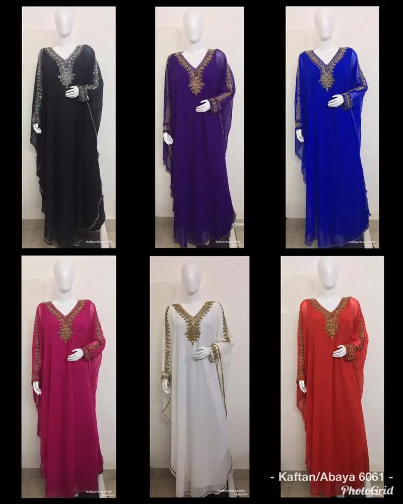 Dubai Moroccan Kaftan Caftan Maxi Dress Natural Style Hand Embroidery Arabian Butterfly Farasha Free Size Fit All Full Women